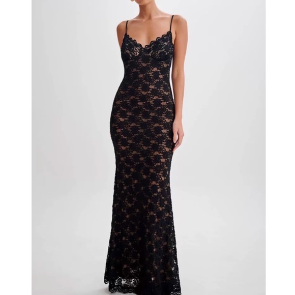 BEST MESHKI Joelle Lace Cupped Maxi Dress Gown Black Cocktail Party XXS/XS/Small - Picture 14 of 15
